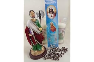 SUFE San Judas - Patrón de Las Causas Imposibles - Figura de San Judas Tadeo + Vela oración + Peana Madera + Rosario.