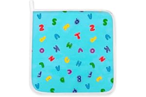 Panini Tessuti, Tovagliolo Salvietta Letterine Azzurro (31x31 cm) Fantasia per asilo e scuola materna- 100% cotone- Made in Italy Set Asilo Da Ricamare per la pappa e la merenda
