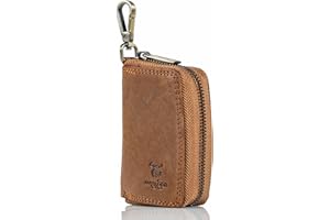 MATADOR Mini Pochette Rangement Sac pour Clef en Cuir Véritable | Etui à Clé avec Femeture Éclair YKK en Métal et Mousqueton | Porte Clés Protection Organiseur avec Boîte Cadeau Elegant Marron Clair