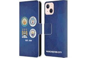 Head Case Designs Officially Licensed Manchester City Man City FC 1894 Navy Blue Geometric Historic Crest Evolution Leather Wallet Case Compatible With Apple iPhone 13