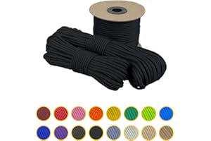 EDCX Paracorde 550 en polyester de 4 mm (15, 30 et 50 m) - 4 mm de type III - Corde de parachute indéchirable - 100 % polyester - Avec 7 fils - Couleurs unies (noir, 15 m)