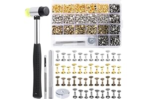 Easusy Leather Rivets, 600 Sets Multicolor Double Cap Rivets, Leather Rivet Kit with Hollow Punch,Punch Tool and Rubber Harmmer for Leather Crafts, Clothes, Shoes, Jackets