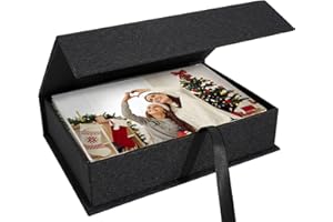 Hiwhy Boîte de rangement pour photos 10 x 15 cm - En lin - Pour ranger photos, images, certificats, accessoires de scrapbooking, souvenirs et bijoux - Noir
