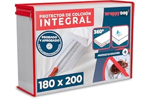 WRAPPYBAG Protector de Colchón Impermeable – Cubre Colchón Anti Chinches y Antiácaros – Funda de Colchón Sin Tratamiento Químico – Superficie de Algodón Suave y Cómoda – 14 Tamaños Disponibles