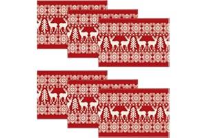 Artoid Mode Czerwone Renifery Świąteczne Podkładki Zestaw 6 sztuk, 30 x 45 cm, Sezonowe Zimowe Wesołe Boże Narodzenie Vintage Zmywalne Maty Stołowe