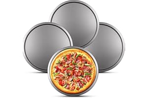 RZMZBY 4 Piezas Bandejas para Pizza Redondas ∅ 32 cm Antiadherentes Bandeja Pizza Acero al Carbono