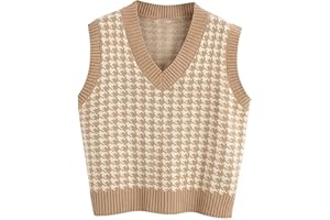 SHZFGUI Womens Sweaters Fall 2022 Sleeveless College Sweater Women Casual Holiday Warm Sweater Cropped V Neck Cozy Checked Sweaters Women