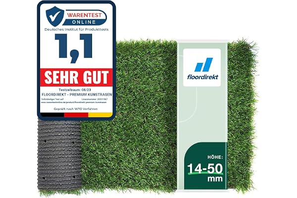 Floordirekt | Gazon Synthétique Artificiel - Rouleau Gazon Qualité Supérieure - Idéal pour Balcon, terrasse et Jardin | Différentes Tailles et épaisseurs | 14mm de Hauteur, Riviera, 200x200 cm