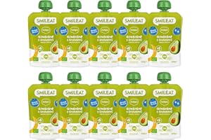 SMILEAT EAT & SMILE Smileat | Pouch de Fruta Ecológica para Niños | Con Puré de Aguacate y Arándanos | Sin Leche, Sin Azúcares y Sin Gluten | Para Bebés a Partir de los 6 Meses | Pack de 10 x 100 g | 1000g