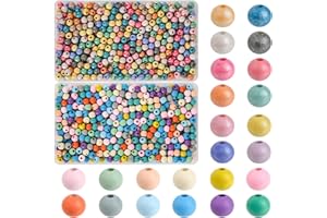 I LOVE MOM Holzperlen zum Auffädeln 1000 Stück Runde Holzperlen Bunt, Perlmutt und Mattholzkugeln 8 mm, Holzkugeln mit Loch Holzperlen Kinder für DIY Schmuckherstellung Armbänder Halsketten