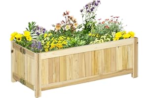 Outsunny Jardinière sur Pied Pliable bac à Fleurs dim. 70L x 30l x 25H cm Corps Aspect Lattes Bois Sapin pré-huilé