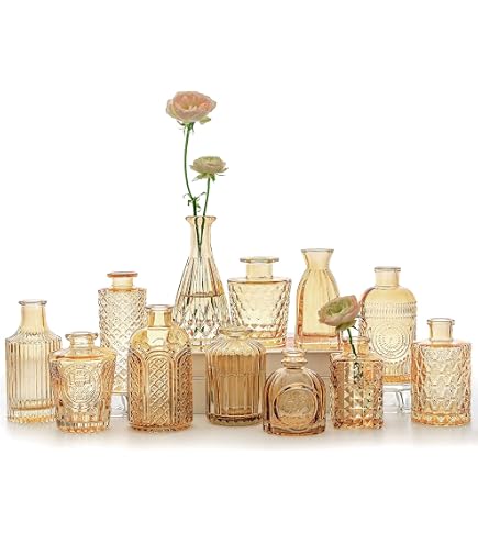 32 Glasvasen Set - Kleine Blumenvasen, Bernsteinfarben, Vintage-Look Für Hochzeit, Tischdeko & Geschenk