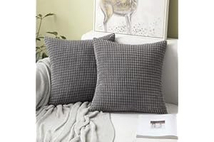 MIULEE Set of 2 Decorative Corduroy Grey Cushion Covers 26x26 Inches, 65cm x 65cm Striped Solid Square Throw Pillow Cases for Sofa Couch Home Bedroom Grey