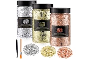 McNory Gold Folien Flocken Blattgold 3 ​Flaschen Flocken Blattgold zum Basteln,Goldfolie Flocken für DIY Basteln Künstlerbedarf,Schmuckherstellung,Möbeldeko und Nagelkunst 30g – Gold,Silber,Roségold