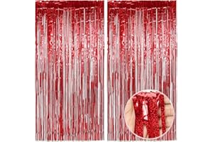 ‎O-KINEE O-Kinee Lametta Vorhänge Rot Glitzer, 2 Stück Metallische Glitzervorhang Fringe 1m x 2m, Glitzer Tinsel Curtain, Folienfransen Vorhang für Weihnachtsbaum Geburtstage Festivals Party ​Bühnendekor