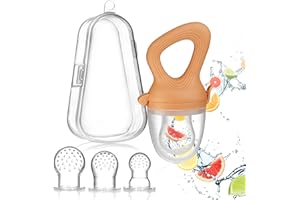 Magaluga Fruchtsauger Baby Set mit 3 Sauger in verschiedenen Größen und Box zur Aufbewahrung und Transport - für Babys ab 4 Monate Zahnungshilfe Baby Fruchtschnuller BPA frei (Light Braun)