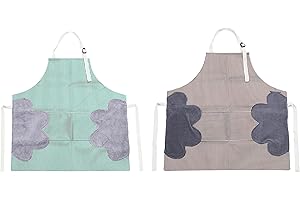 SHANFEILU Lot de 2 tabliers de cuisine réglables avec grande poche imperméable pour pique-nique, dessin, artisanat, barbecue, Couleur violet et café, défaut taille
