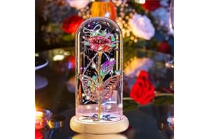 PROBUK Birthday Gifts For Mum Eternal Rose Flower,Gift Box with Infinity Rose In Glass Dome With Led Lights,Red Artificial Rose Flowers for Girlfriend Wife,Gift for Women on Mother's Day Wedding Anniversary