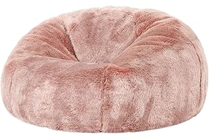 icon Kingston Faux Fur Bean Bag, Pink, Large Adult Bean Bag Chair with Filling Included, Comfy Chair, Living Room Furniture, Bedroom Furniture