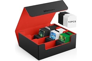 Mlikero Caja Cartas con Capacidad para 1800+ Cartas, Deck Box con Cierre Magnético de Cuero, Caja para Cartas Apto para Cartas Coleccionables, Cartas Coleccionables y Cartas Deportivas(Negra&Roja)