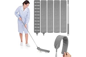Bixury Nettoyeur de PoussièRe RéTractable Gap,Plumeau Télescopique Plumeau Microfibre Telescopique avec 4 Chiffons De Nettoyage Remplaçables pour Nettoyer Le Lit Le Canapé Cuisine Les Coins
