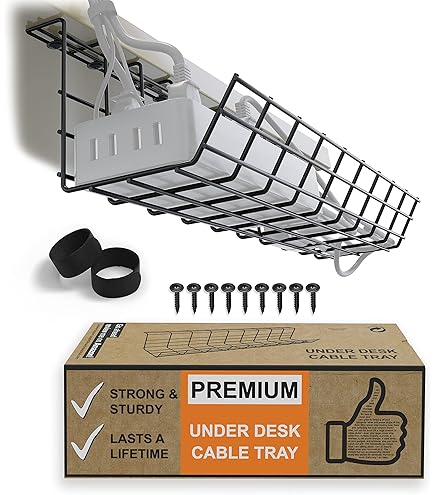 Treibo Kabelgoot, bureau, zonder boren, 120 cm, kabelmanagement onder het bureau, dubbele 600D Oxford-stof, kabelorganizer, klemmen-/schroefmontage, kabelgoot voor kantoor en thuis