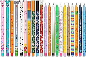 MPQDFG Set aus 21 radierbaren Gelstiften mit wärmeempfindlicher Tinte,Kawaii Verschiedene Tiermotive, Mehrfarbig Temperaturempfindlich, 0,7 mm Spitze, Zufälliger Stil