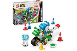 LEGO Super Mario: Mario Kart: Moto Yoshi de Juguete, Regalo Gamer de Nintendo para Niños y Niñas de 7 Años o Más, Figura del Personaje Yoshi Azul con Accesorios de Plátano, Conos y Caparazones 72031