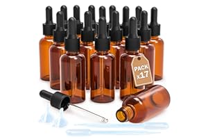 LG Luxury & Grace Lot de 17 Bouteilles Compte-Gouttes, 30 ml. Compte-Gouttes en Verre Ambré. Bouchon à Visser et Pipette en Verre. Flacons Rechargeable: Aromathérapie, Huile, Laboratoire.