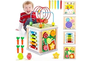 Toaren Cube d'Activité Bébé Jouet Bebe 3 an,7 en 1 Jouet de Motricité en Bois pour Enfants Bébé Cube Interactif Jeux Bebe Bois,Jouet 3 4 5 Ans Amusant et pour Garçons et Fille Cadeau Noel Anniversaire