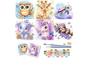 LAISLLA Peinture Numero Enfant, 6 pièces Animaux Kit de Peinture à l'huile sur Toile Bricolage pour Enfant Adulte, Paint by Numbers avec Peintures et Pinceaux Sans Cadre 20×20 cm