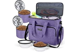 BAGLHER Dog Travel Bag, Airline Approved Pet Tote Organizer with Multi-Function Pockets, 2 X Food Storage Containers and 2 X Collapsible Dog Bowls, Perfect Weekend Pet Travel Set for Dog, Cat