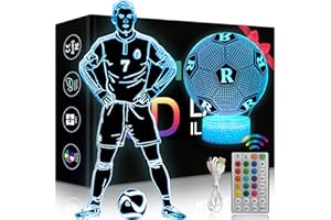 EYGERUR 2 Patterns Ronaldo Football 3D Night Light CR Gifts: Football Fans Merch, 16 Colors Dimmable LED 3D Illusion Table Lamp with Remote Control and Smart Touch for Boys Room Decor Party Birthday Christmas