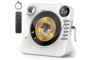 Greadio Portable CD Player with Bluetooth 5.1, CD Players for Home, CD Music Player with Speakers, Remote Control, Dust Cover, LCD Display, HiFi Sound, AUX/USB Playback, Earphone Jack (White)