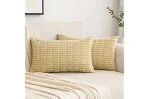EMEMA Kordsamt Kissenbezüge Dekorative Sofakissen Moderne Kissenhüllen 30x50 cm Dekokissen Weicher Zierkissenbezug für Wohnzimmer Sofa Schlafzimmer 2er Set Beige-gelb