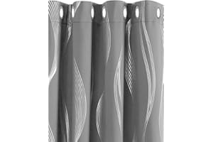 Deconovo Grey Blackout Curtains for Living Room 72 Drop Silver Wave Line Foil Printed Blackout Curtains Thermal Insulated Curtains Eyelet Curtains for Baby Nursery 66 x 72 Inch Light Grey Two Panels
