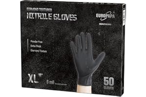 EUROPAPA 50x extra thick nitrile gloves DiamantGrip Diamant black and orange Perfect Grip disposable gloves assembly protection gloves powder-free latex-free work gloves (XL, Black)