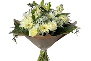 SELL FLOWERS ONLINE Fresh White Serenity Bouquet with Roses, Lilies, Gerberas, and Carnations - Cut Flower Arrangement Floral Gift for Weddings, Sympathy, Get Well, Housewarming, Bithday
