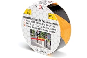 TARGET CRAN3350 - Cinta Reflectante - Adhesiva - 33 Metros x 50 Milímetros - Advertencia - Señalización - Marcaje - Alta Visibilidad - Peligro - Seguridad - Amarilla y Negra