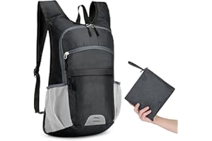 KAMEUN Small Hiking Backpack for Men, Lightweight & Foldable Daypack 10L- Waterproof Travel Rucksack -Made of Canvas Back Pack for Women, Men for Work, Camping, Walking- Black