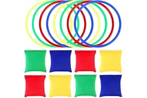 OOTSR 16pcs Nylon Bean Bags e Anelli di plastica, Toss Game Set per Bean Bags Toss Game Booth Carnival Garden Backyard Giochi all'aperto Giochi di velocità e agilità di Allenamento