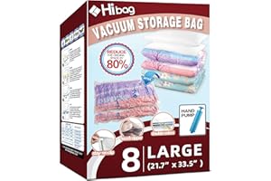 HIBAG Vacuum Storage Bags Pack Of 8 Large Space Saver Bags For Clothes With Pump(8Large)
