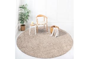 payé Teppich Rund Hochflor Shaggy - 120x120cm - Beige Einfarbig Uni Flauschig Modern Boho Wohnzimmer Schlafzimmer Deko Teppiche Weich Schlafzimmer