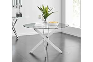 Furniturebox UK Novara Modern Stylish Large Round Chrome Metal and Clear Glass Dining Table and 4/6 Premium Lorenzo Dining Chairs Set (Table Only, No Chairs)