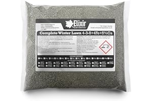 Elixir Gardens | COMPLETE WINTER LAWN Fertiliser Optimized For British Climate | Autumn and Winter Feed and Moss Treatment | 4-3-8 + 4Fe +Te | 1kg - 25kg Bags or Tubs | Treats 28sqm | 1kg Bag