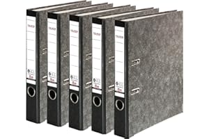 Falken 5-pak segregatorów z recyklingu marmuru chmurowego. Made in Germany. 5 cm wąski DIN A4 czarny grzbiet segregator pierścieniowy segregator na dokumenty segregator biurowy segregator biurowy