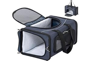 Petsfit Airline Approved Carrier, Cat Transport Carrier for Small Dogs,Foldable small dog Carriers Two-Way Placement on Plane Pet Carriers for Travelling,Blue,49cm*23cm*30.5cm