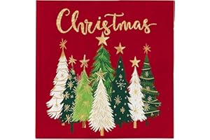 SCINZENE 40 Stück Servietten Weihnachten, Weihnachtsservietten Rote Papierservietten mit Weihnachtsbaum Muster, 33x33 cm Einweg Napkins für Tischdeko, Perfekt für Ihre Weihnachtsfeier und festliche Anlässe