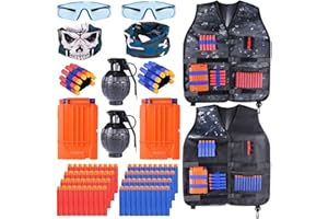 INNOCHEER Taktische Weste 2 Pack für Kinder, Taktische Jacke Kit mit 80 er Darts, 2 Brille, 2 schnell nachladen Clips, 2 Maske und 2 Armbände