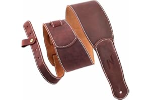 Nefelibata Tracolla per chitarra da 7,6 cm, in pelle pieno fiore con imbottitura in schiuma e passante organizer per cavi, per bambini, uomini e donne, per chitarra acustica, basso e chitarra